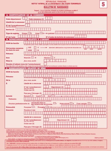Bulletin de naissance 2016, p. 1. 
Source : Insee, https://www.insee.fr/fr/information/1303477